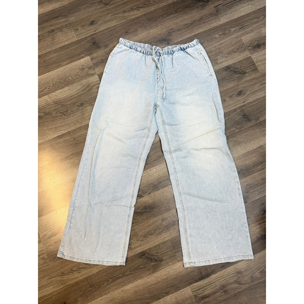 No Boundaries Womens Light Wash Wide Leg Pull On Denim Jeans Size M 8-10